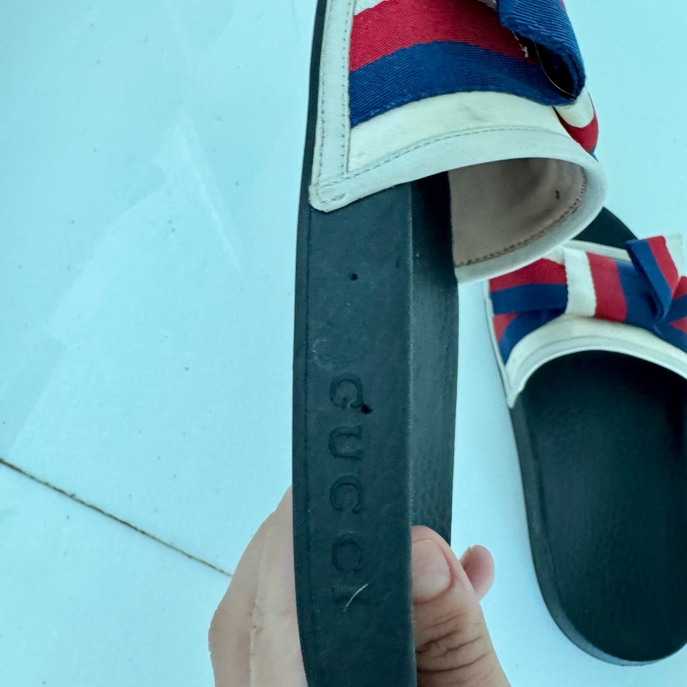 GUCCI Sylvie Web Bow Satin Slides - Picture 8 of 12